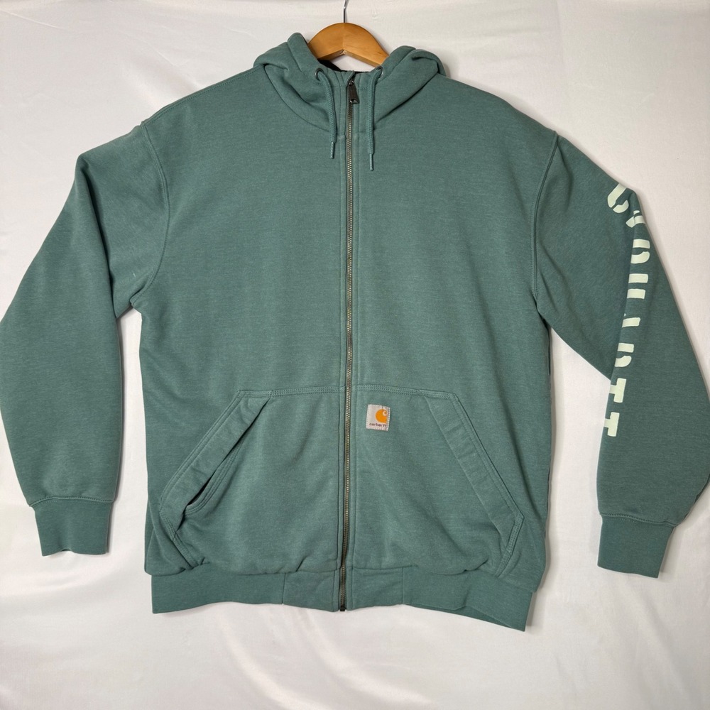 Carhartt Rain Defender Men's M Teal Workwear Streetwear Fleece Zip Hoodie